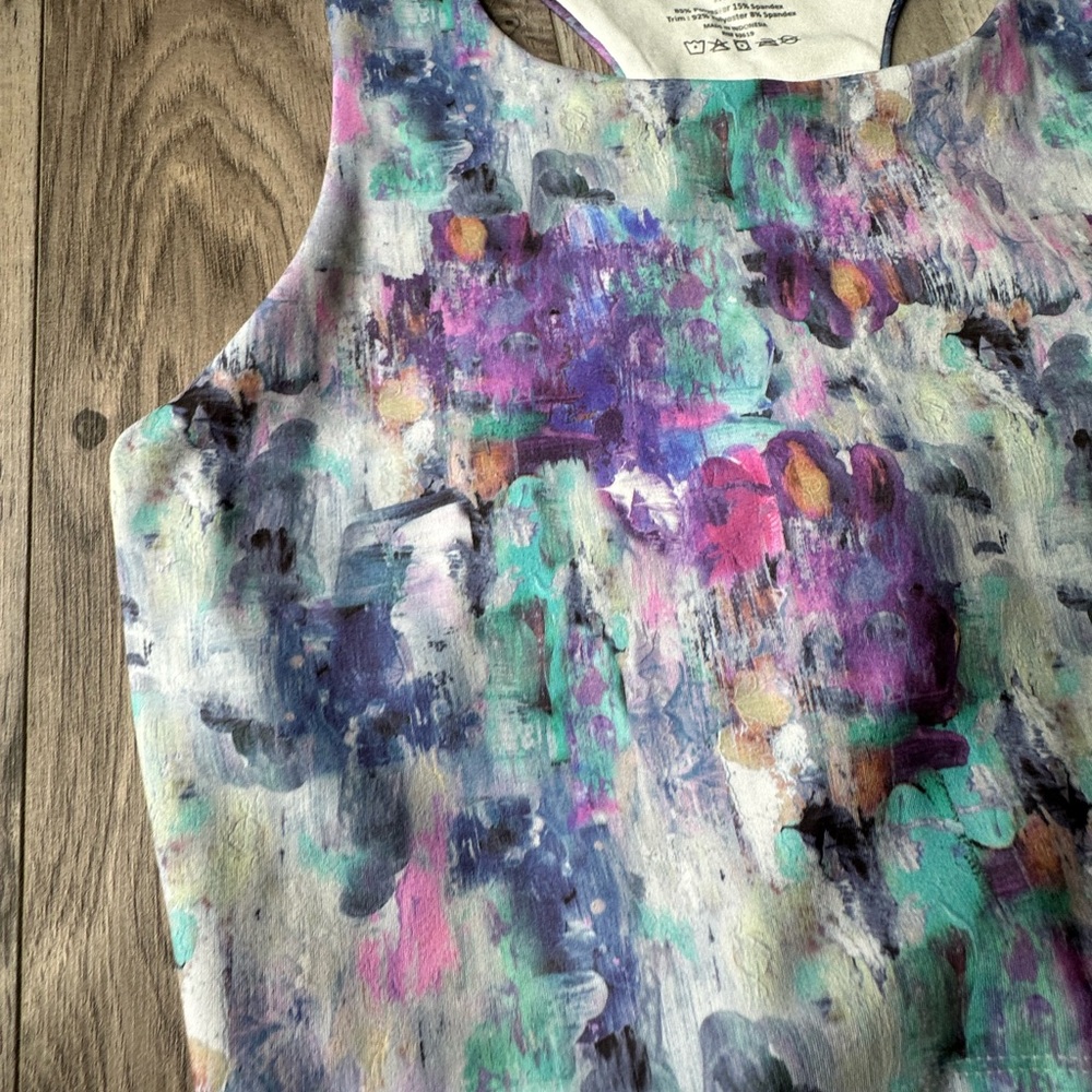NWT RBX Printed Longline Sports Bra with Inner Shelf in Purple Blue Size Medium - Picture 3 of 5